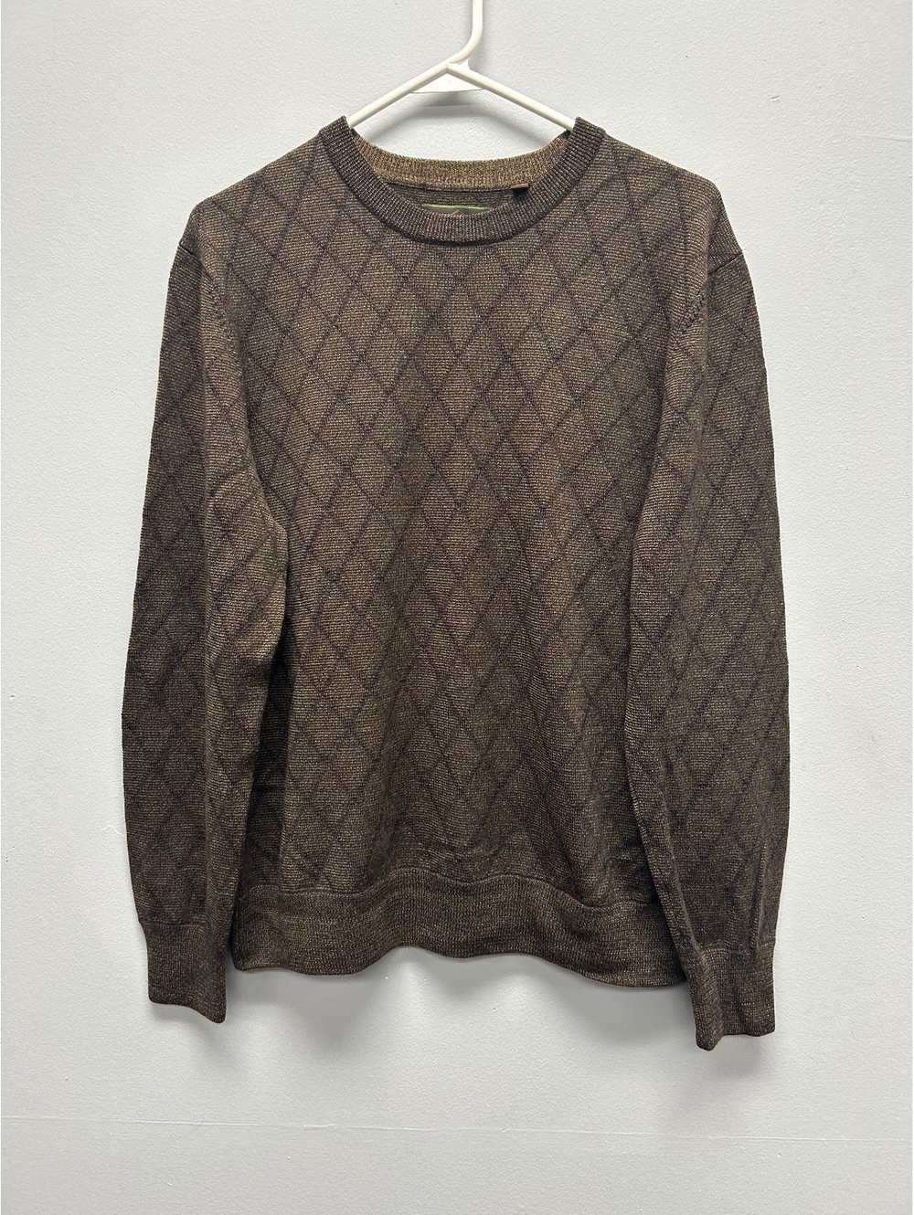 Joseph Abboud Men's Merino Wool Pullover Sweater Brown Diamond Pattern